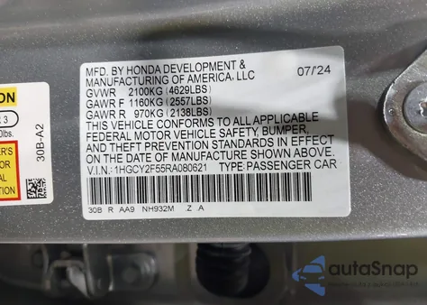 2024 Honda Accord Hybrid Sport from USA, damaged, VIN 1HGCY2F55RA080621